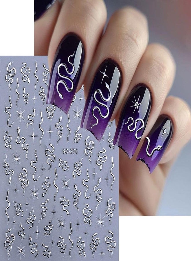 BSBTBZ 4Pcs Snake Nail Stickers 3D Snake Nail Decals Self-Adhesive Nail Design Supplies Gold Silver Black Laser Metallic Snake Star Line Holographic Metallic Acrylic Nail Charms French Manicure Decorations - Image 5